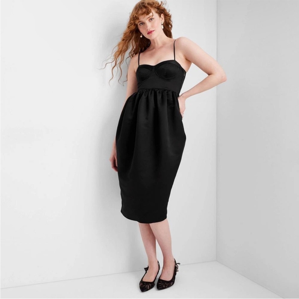Women’s Sweetheart Bubble Satin Midi Dress - Future Collective Black M
